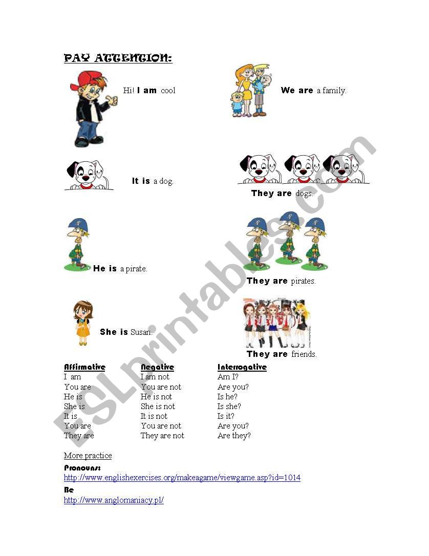 Personal pronouns +`to be  for young kids